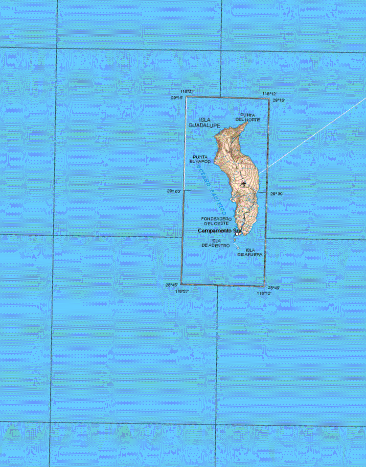 Este mapa muestra las ciudades de Isla Guadalupe, Campamento Sur.