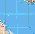 Este mapa muestra las ciudades de Mulege, Guaymas, Miramar. Ademas de las piblaciones (pueblos) de Isla San Marcos, Isla Tortuga, San Bruno, Santa Rosalía, Punta Chivato, Palo Verde, Mulege, Playa Punta Arena.