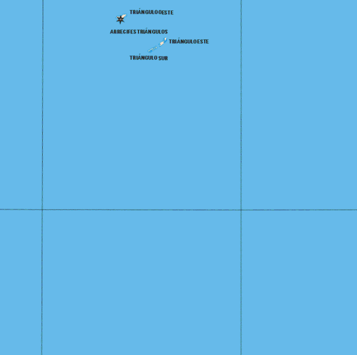 Este mapa muestra Triangulo oeste, arrecifes triangulos, trianguloa este, triangulo sur