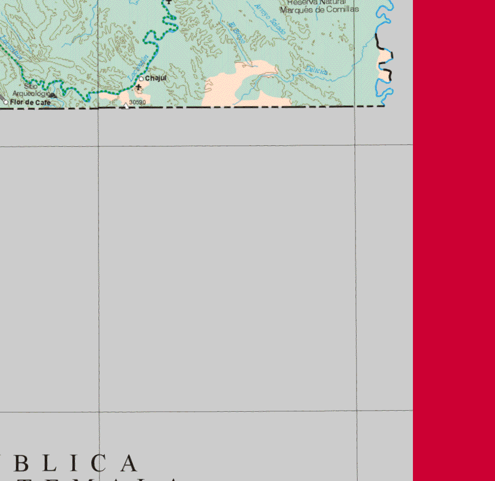 Este mapa muestra las poblaciones (pueblos) de Chajuf, Flor de Café.