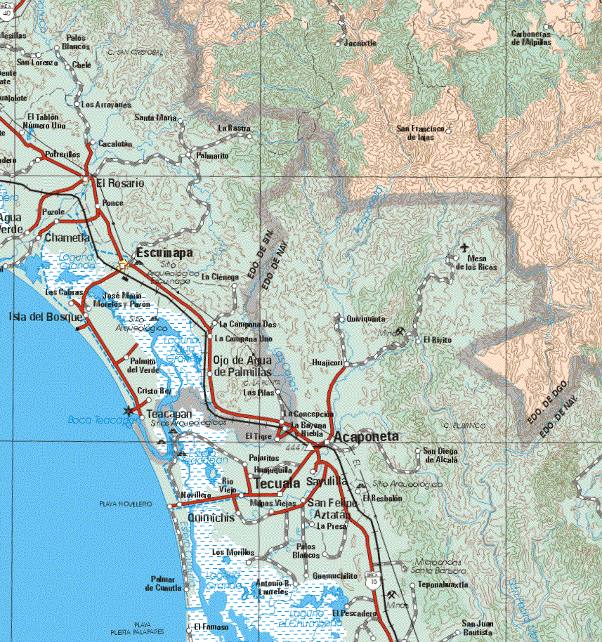 Este mapa muestra las poblaciones (pueblos) de Jocaixtle, San Francisco de Lajas, Carboneras de Milpillas.
