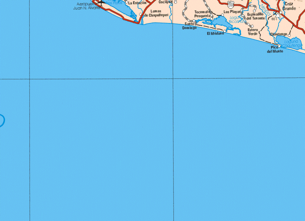 Este mapa muestra las poblaciones (pueblos) de La Estacion, Lomas de Chapultepec, Santo Domingo, Tecomate Pesquería, Las Playas, Espinalillo del Tenante, Cruz Grande, Cilantengo, Pico del Monte.