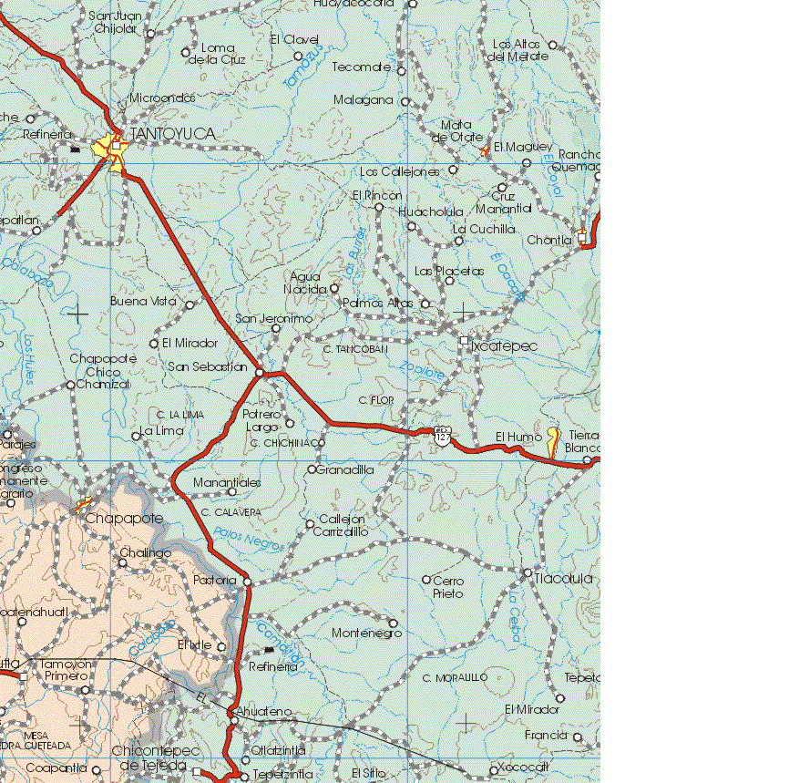 Este mapa muestra la ciudad de Chapopote. Ademas de las poblaciones (pueblos) de Chalingo, Tamayon Primero, Coapantla.