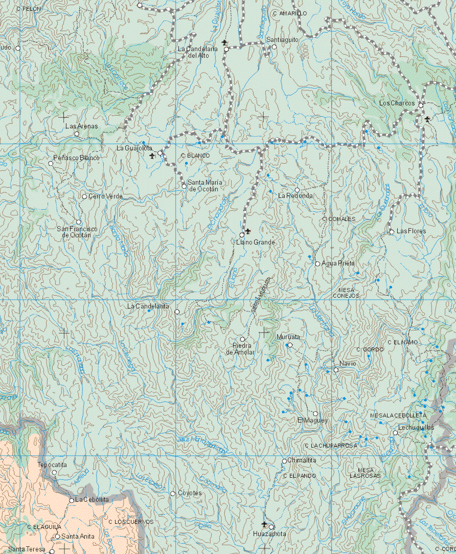 Este mapa muestra los pueblos y poblados de Tepocatita, La Cebollita, Santa Anita, Santa Teresa.