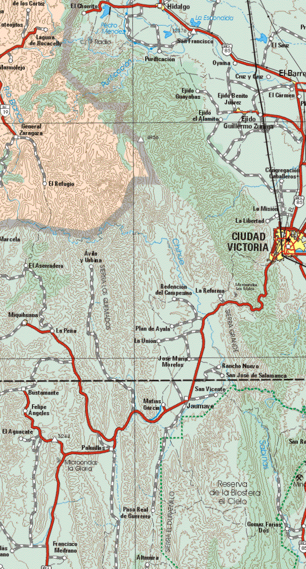 Este mapa muestra los pueblos y poblados de Ejido San Rafael de los Cortés, Laguna de Bocacelly, Marmolejo, Gral. Zaragoza, El Refugio.