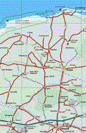 Este mapa muestra las poblaciones de Tizimin, Valladolid, Piste.